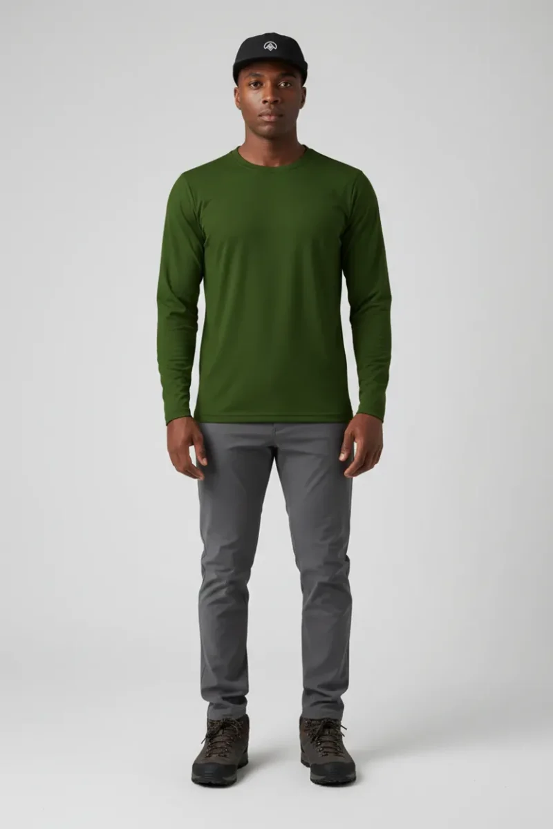 Camiseta Masculina Básica Poliamida UV Manga Longa Verde Escuro - Image 3