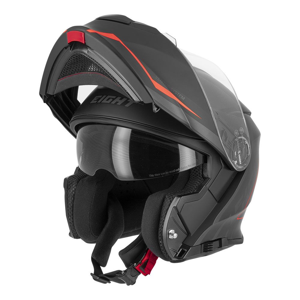 Capacete modular de moto dupla face | preto / vermelho fosco + palha - Image 2