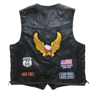Colete de motociclista em pele sem mangas – usa forever