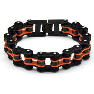 Pulseira de corrente preta e laranja para motas