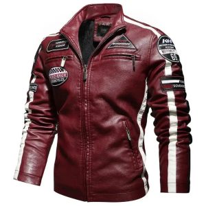 Casaco de couro vermelho vintage estilo cafe racer – speed race -sales