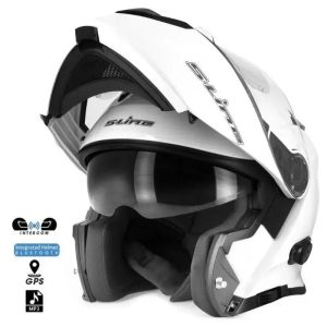Capacete de motociclista com Bluetooth – branco