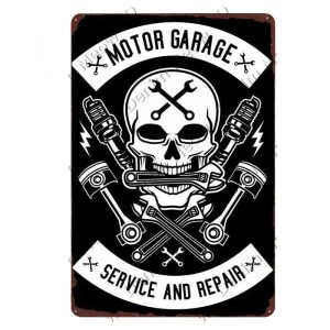 Placa de metal decorativa garagem moto