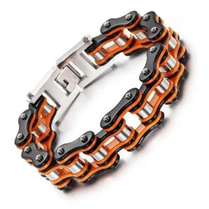 Pulseira de corrente laranja e preta para motas