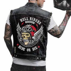 Casaco de ciclista de ganga sem mangas para homem – hells riders