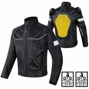 Casaco preto de verão para motociclistas + protetor de costas