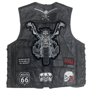 Colete de ciclista em pele com cordões – skull rider
