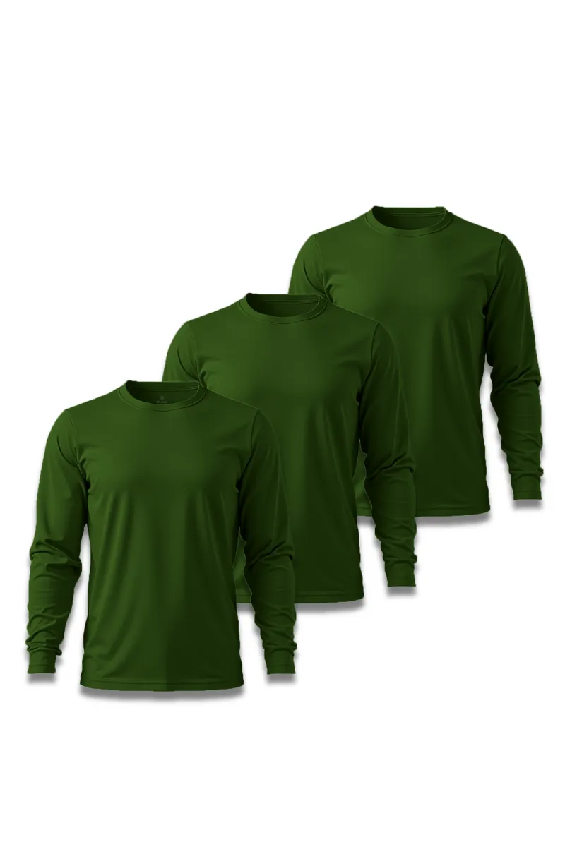 Kit 3 Camisetas Masculina Básica Poliamida UV Manga Longa Verde Escuro - Image 2